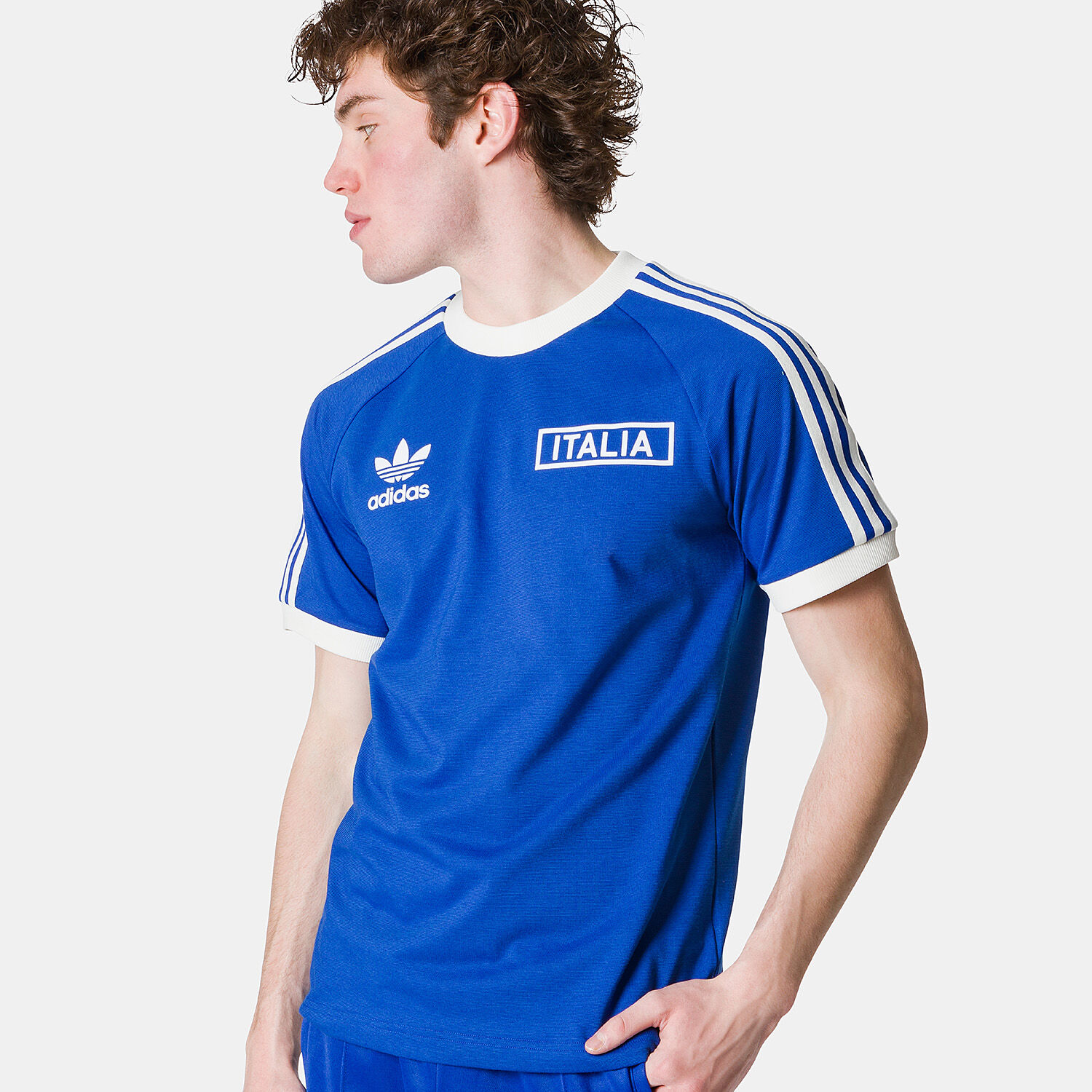 T shirt adidas adicolor Classics 3 Stripes Italia blu e bianca AW LAB