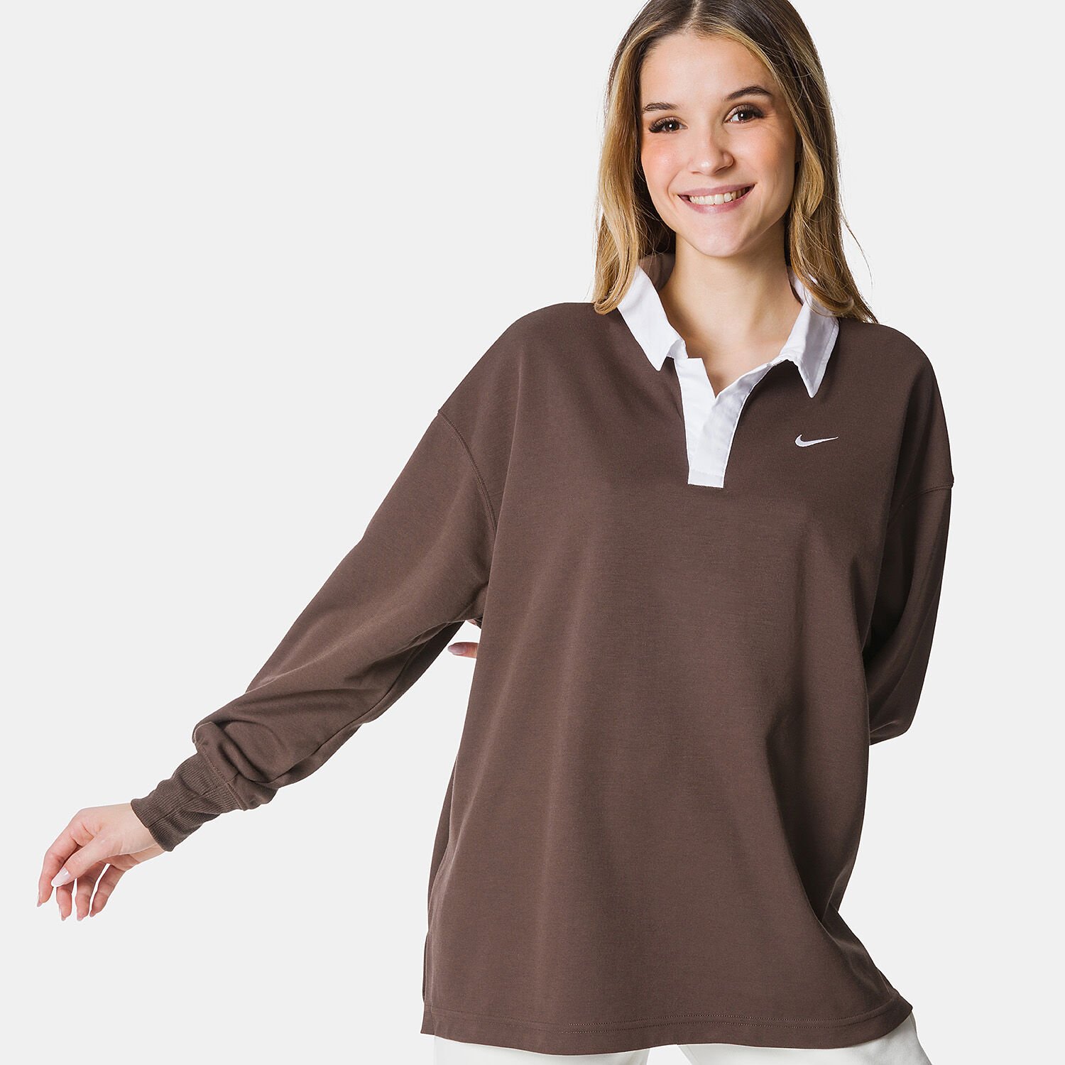 Polo Nike Oversized Long Sleeve marrone e bianca AW LAB