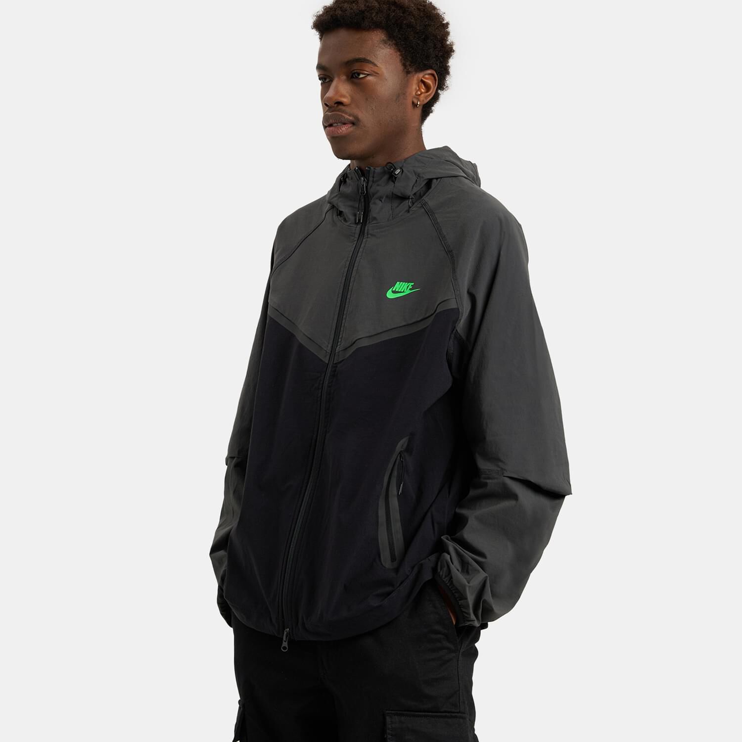 Felpa con zip Nike Sportswear Tech Fleece Windrunner grigia nera e verde AW LAB