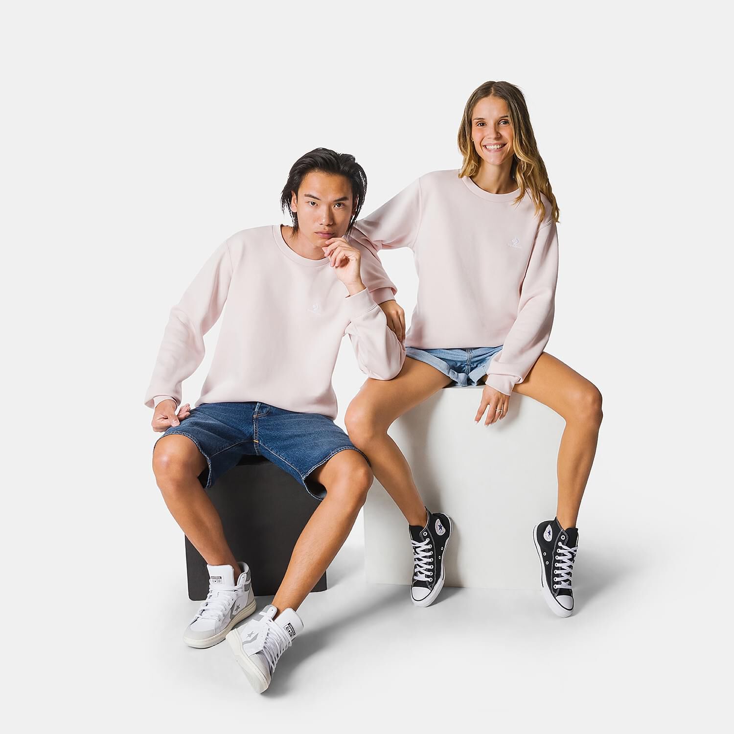 Felpa Converse Go To Embroidered Star Chevron rosa e bianca AW LAB