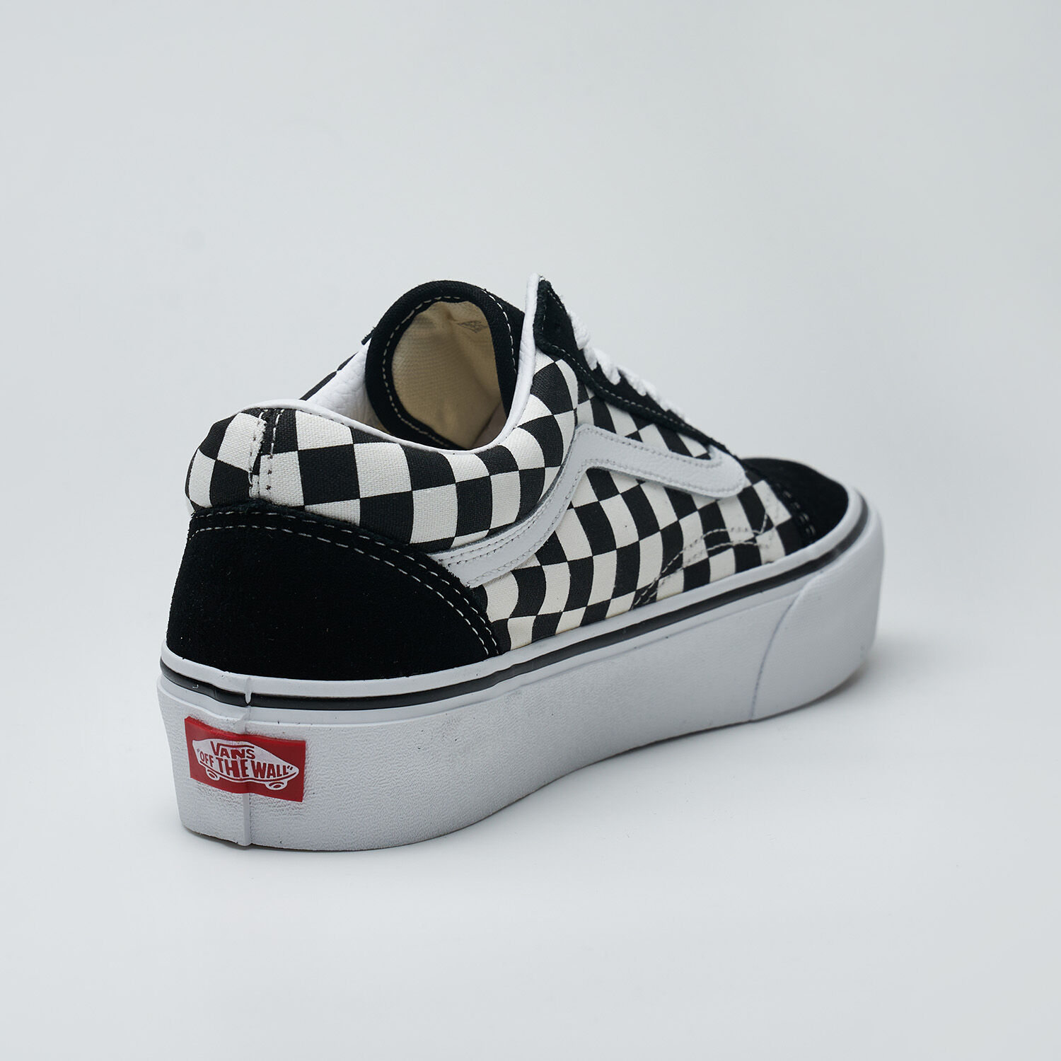 Vans Old Skool Checkerboard Platform nere bianche e rosse Aw Lab