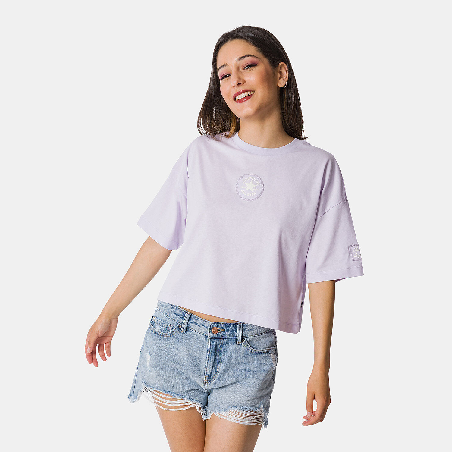 T shirt Converse All Star Patch Boxy viola e bianca AW LAB