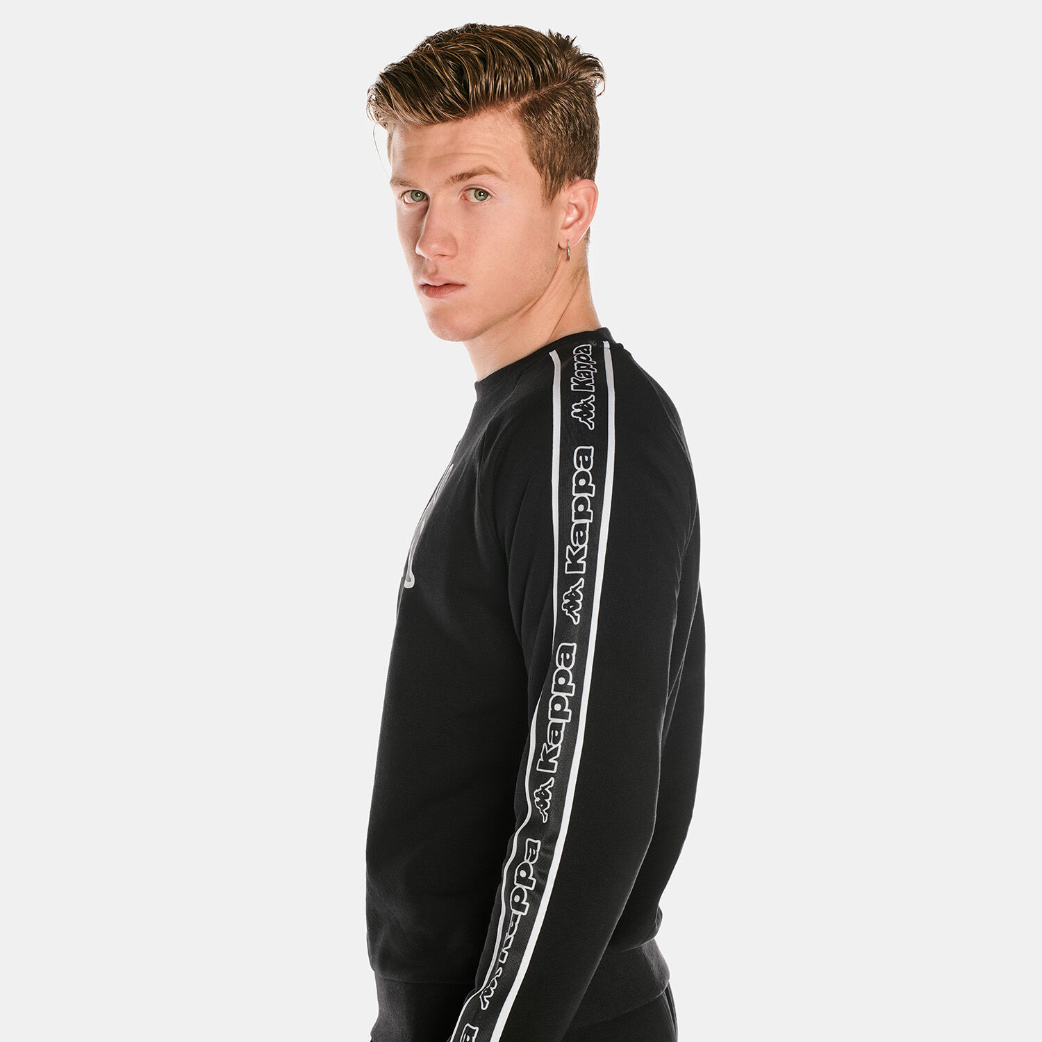 Felpa kappa bianca strisce nere on sale