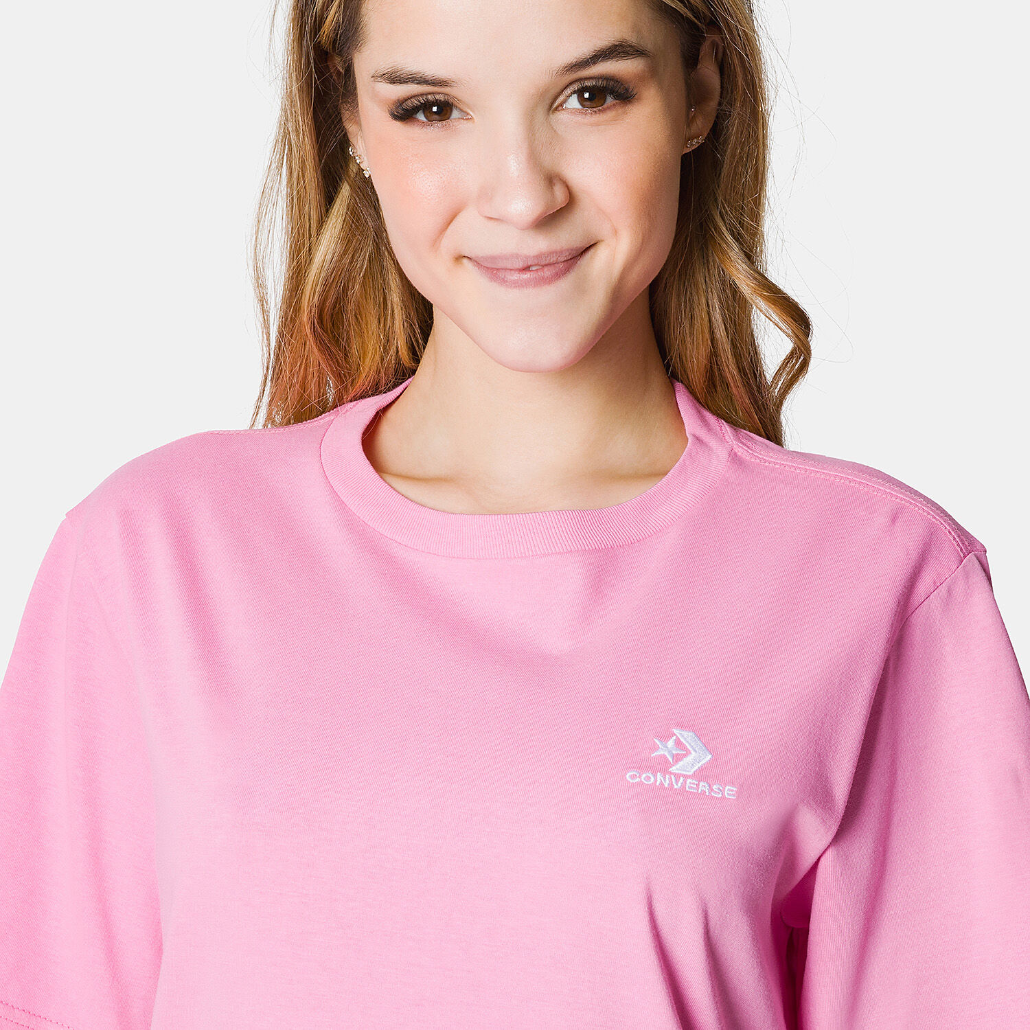 T shirt Converse Embroidered Star Chevron rosa e bianca AW LAB