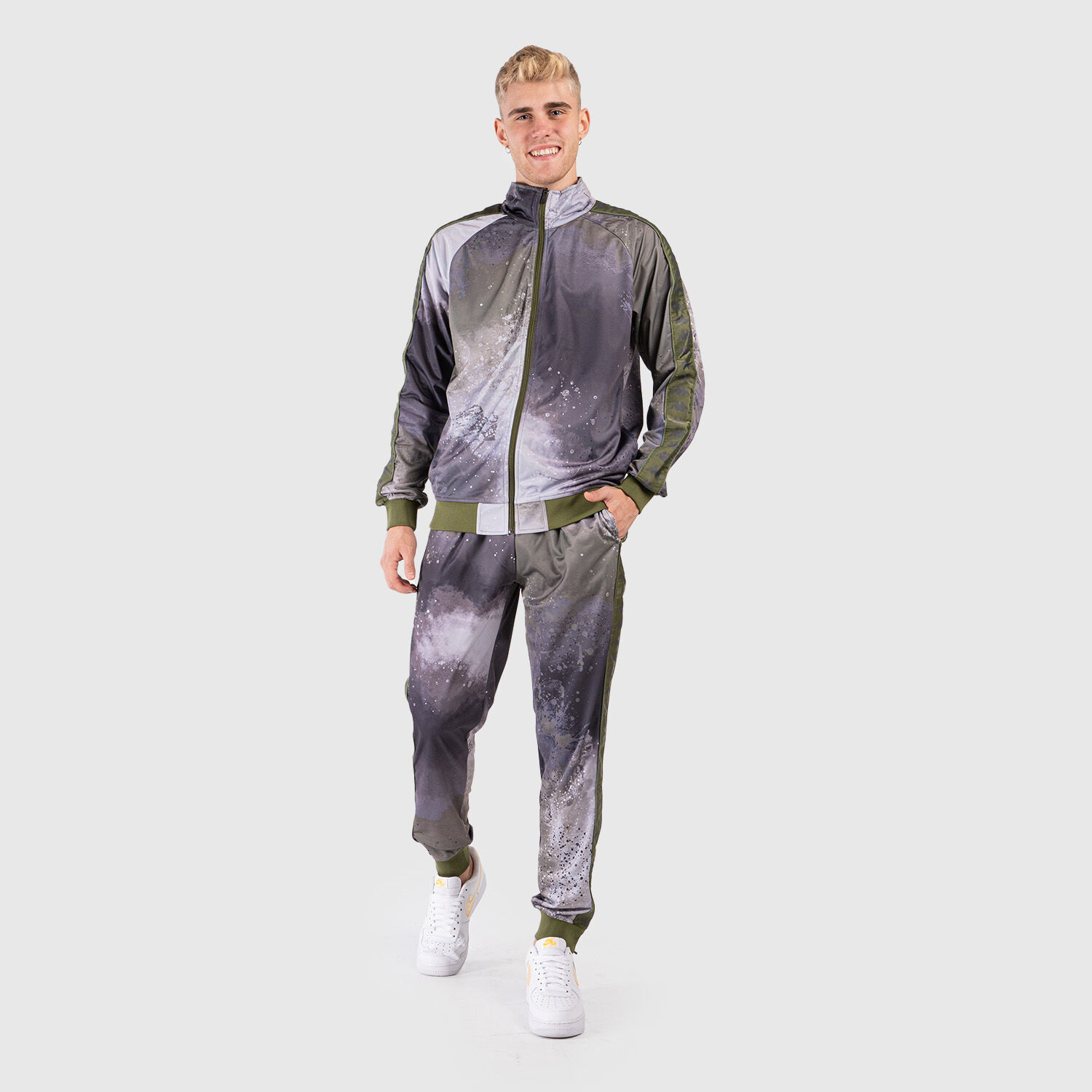 Felpa con zip Kappa 222 Banda Anniston 2 Graphik grigia bianca e