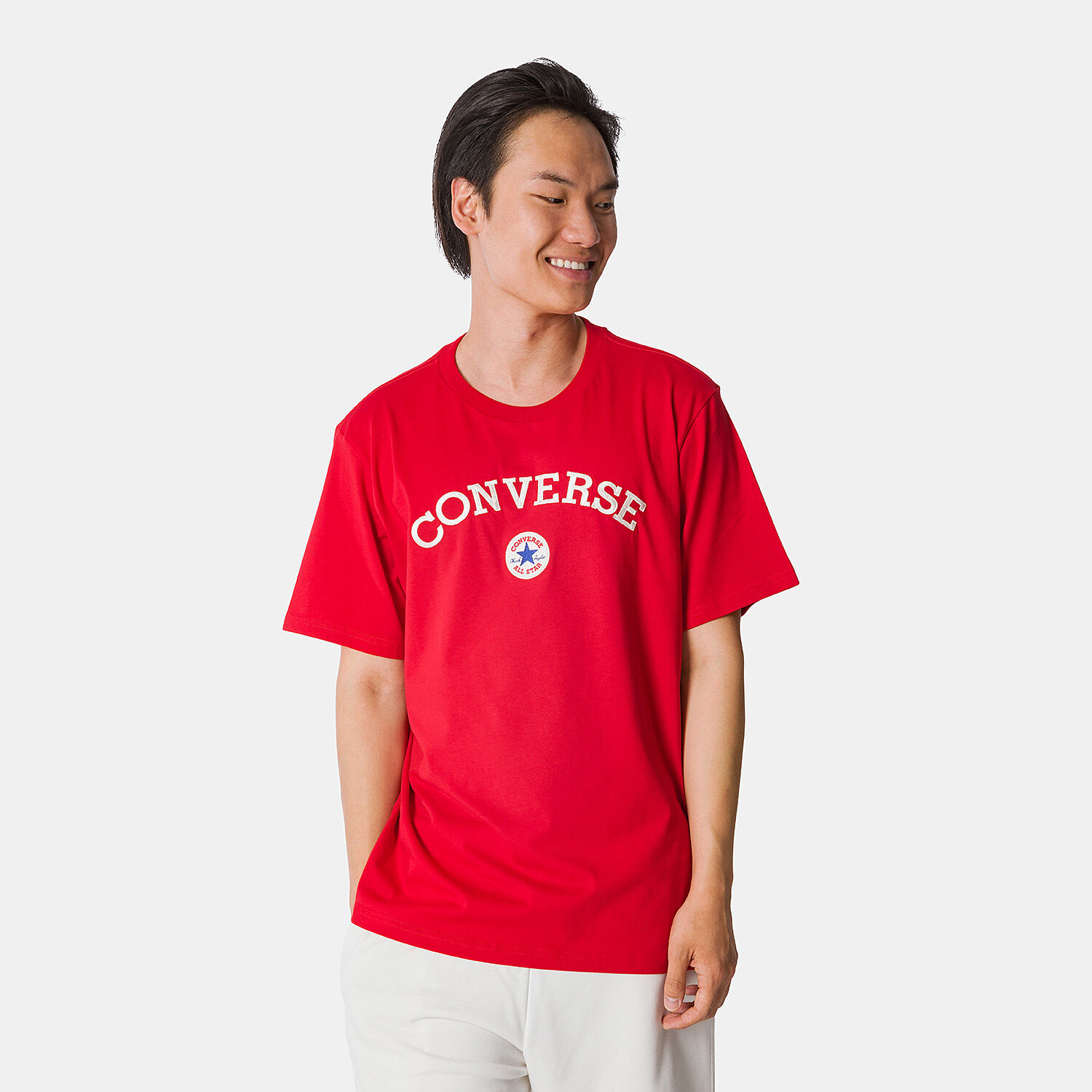 T Shirt Converse Archive Graphic Embroidered rossa bianca e blu