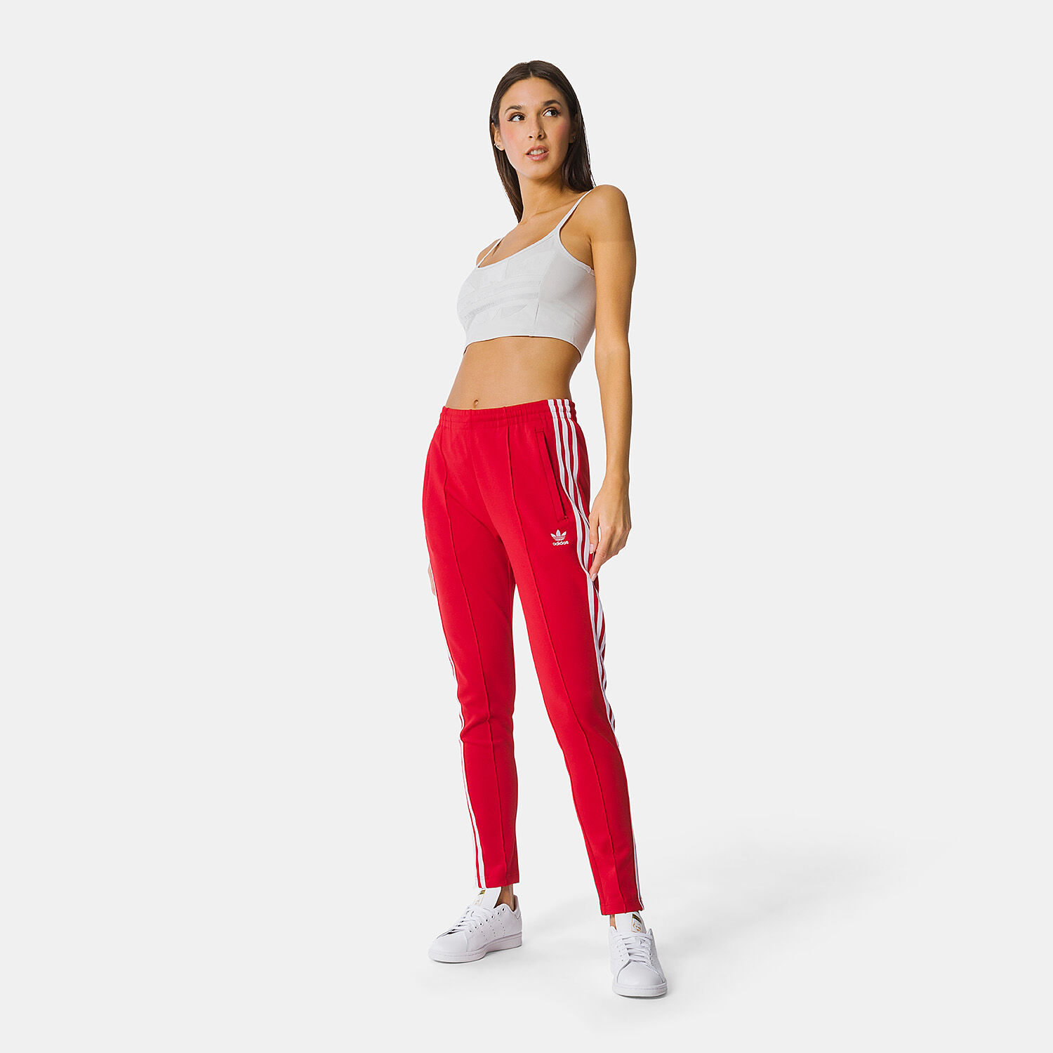 Pantaloni adidas Track adicolor SST rossi e bianchi AW LAB