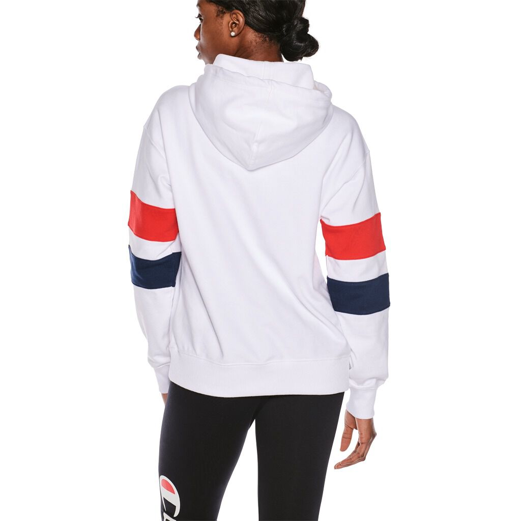 Felpa Champion Hooded bianca blu e rossa AW LAB