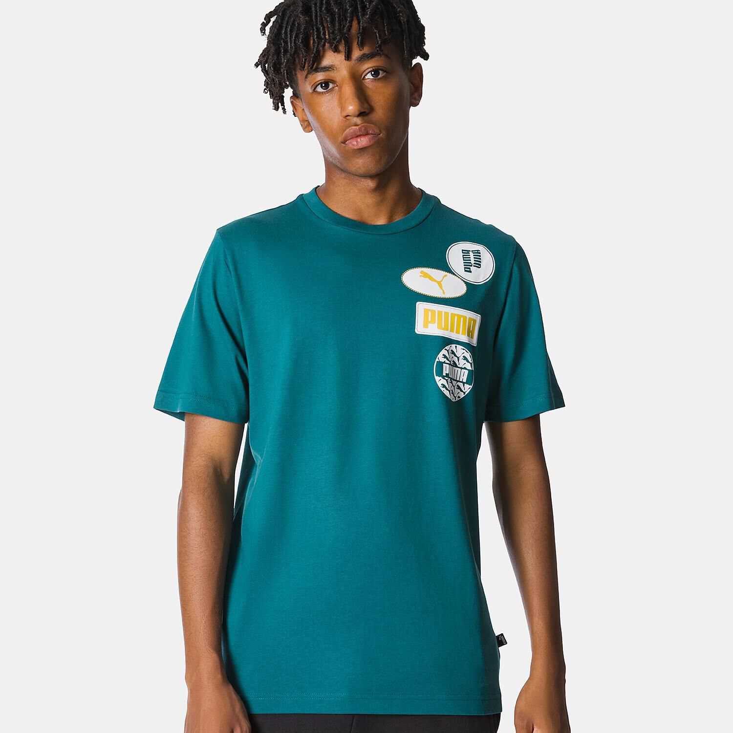 T shirt Puma Graphics Icon verde gialla e bianca AW LAB