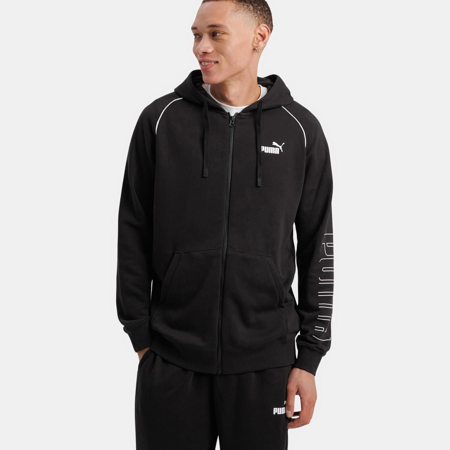 Felpa con zip Puma Sport nera e bianca AW LAB