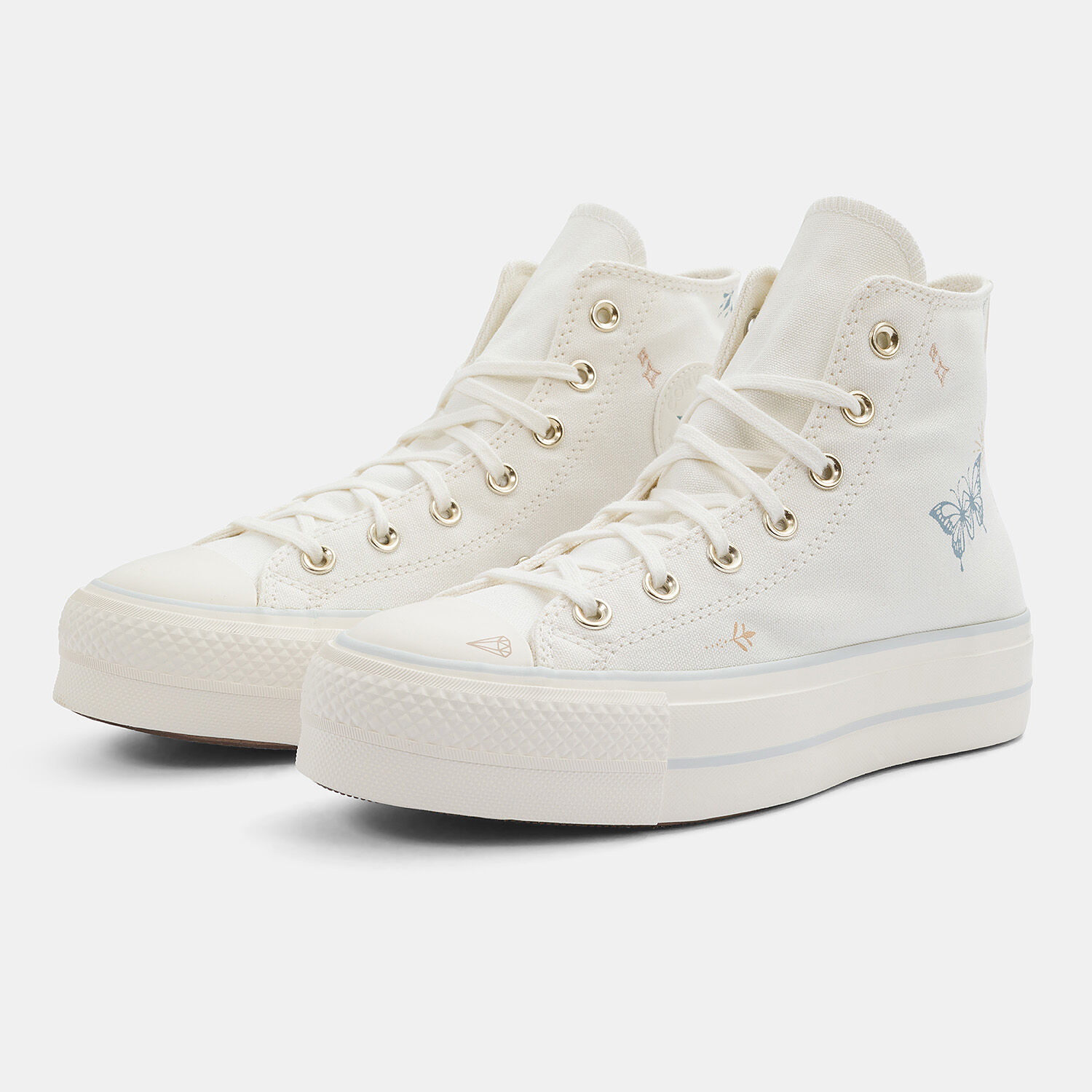 Converse Chuck Taylor All Star Lift bianche azzurre e dorate AW LAB