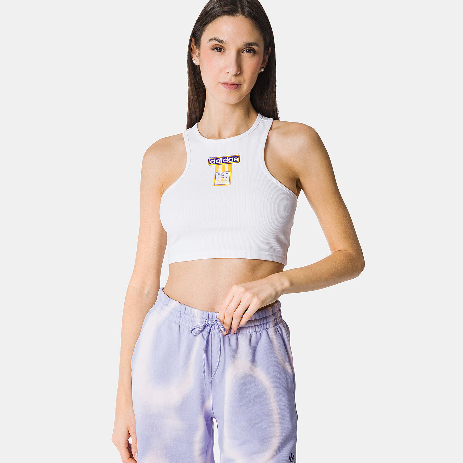 Canotta adidas adibreak Cropped bianca gialla e viola AW LAB