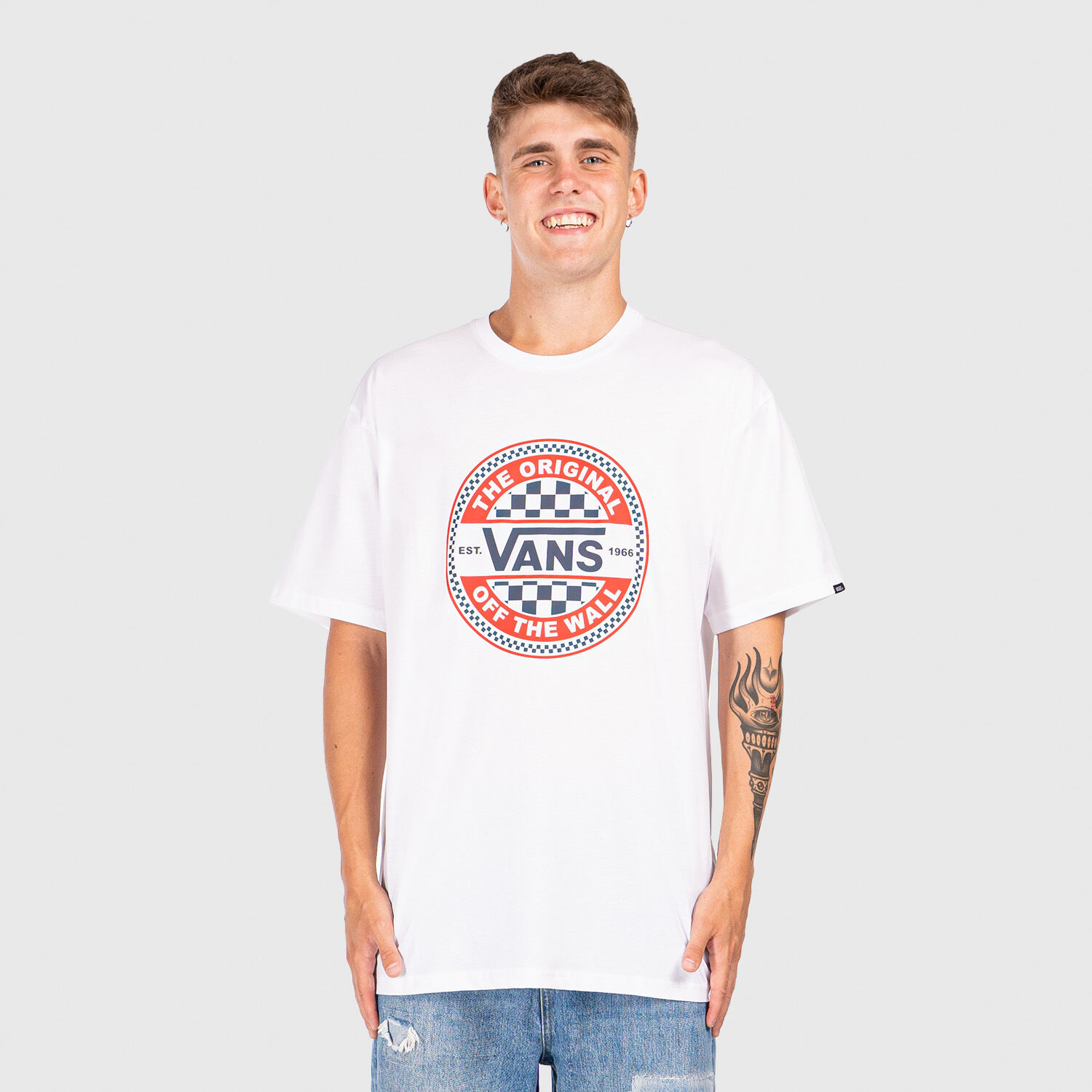 T shirt Vans Circle Checker bianca rossa e nera AW LAB