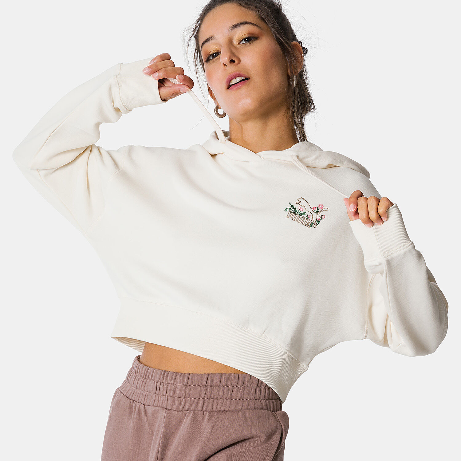 Felpa Puma Classics Crop beige rosa e verde AW LAB