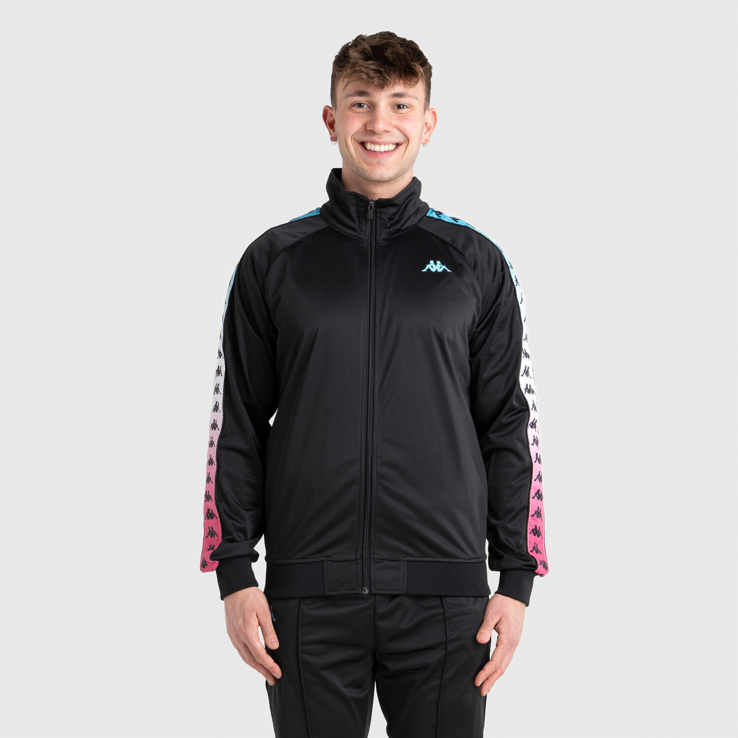 Felpa Kappa 222 Banda Anniston Degrade nera fucsia e azzurro AW LAB