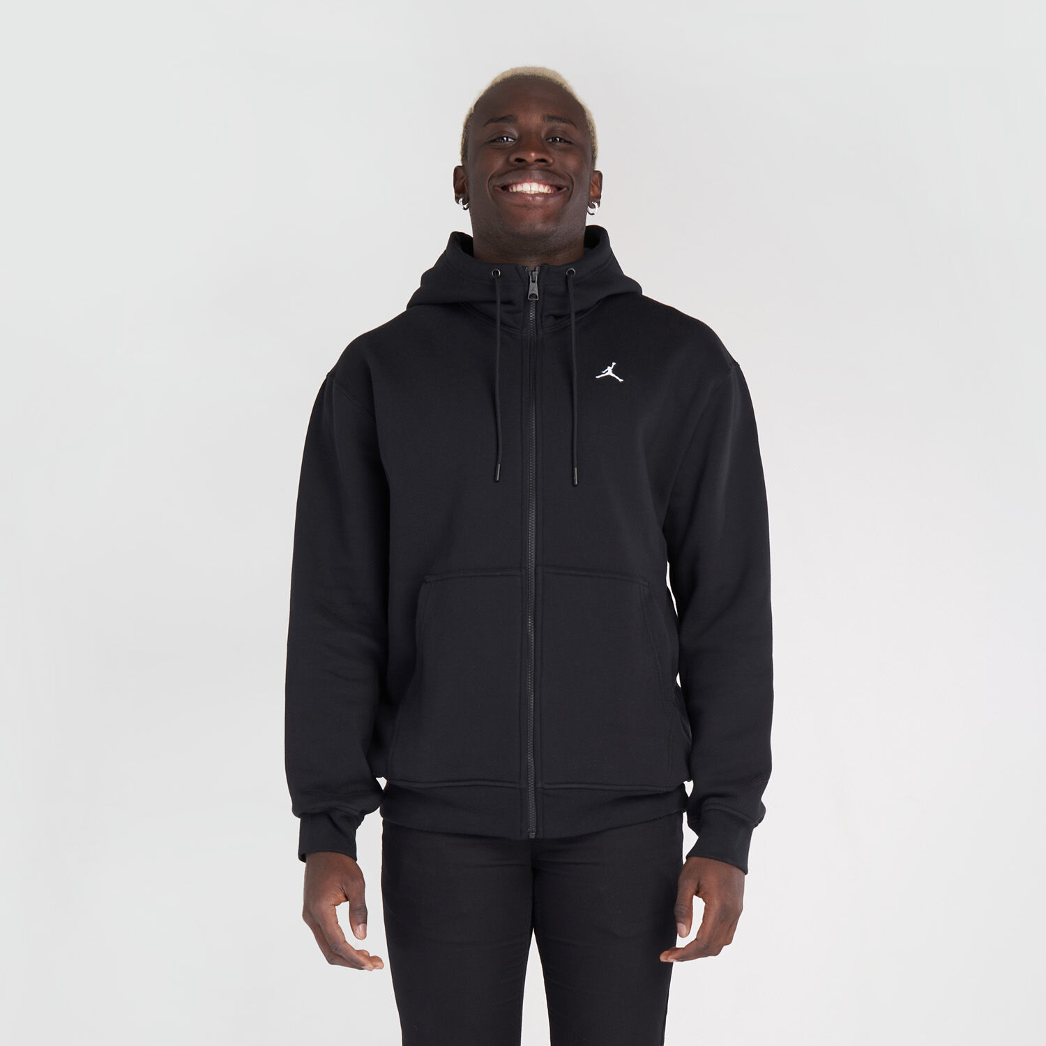 Felpa Jordan Essentials con cappuccio e zip nera e bianca Aw Lab