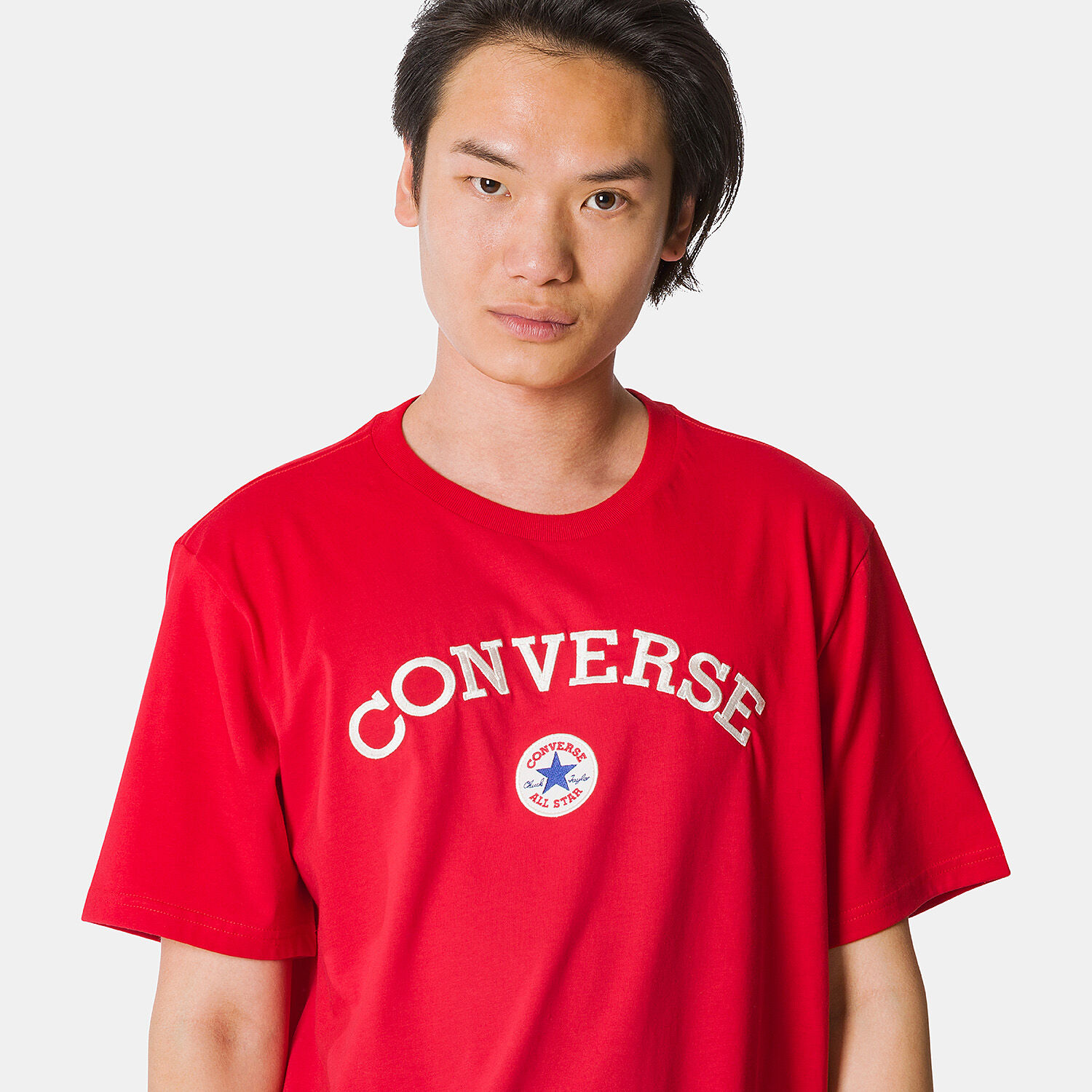 T Shirt Converse Archive Graphic Embroidered rossa bianca e blu