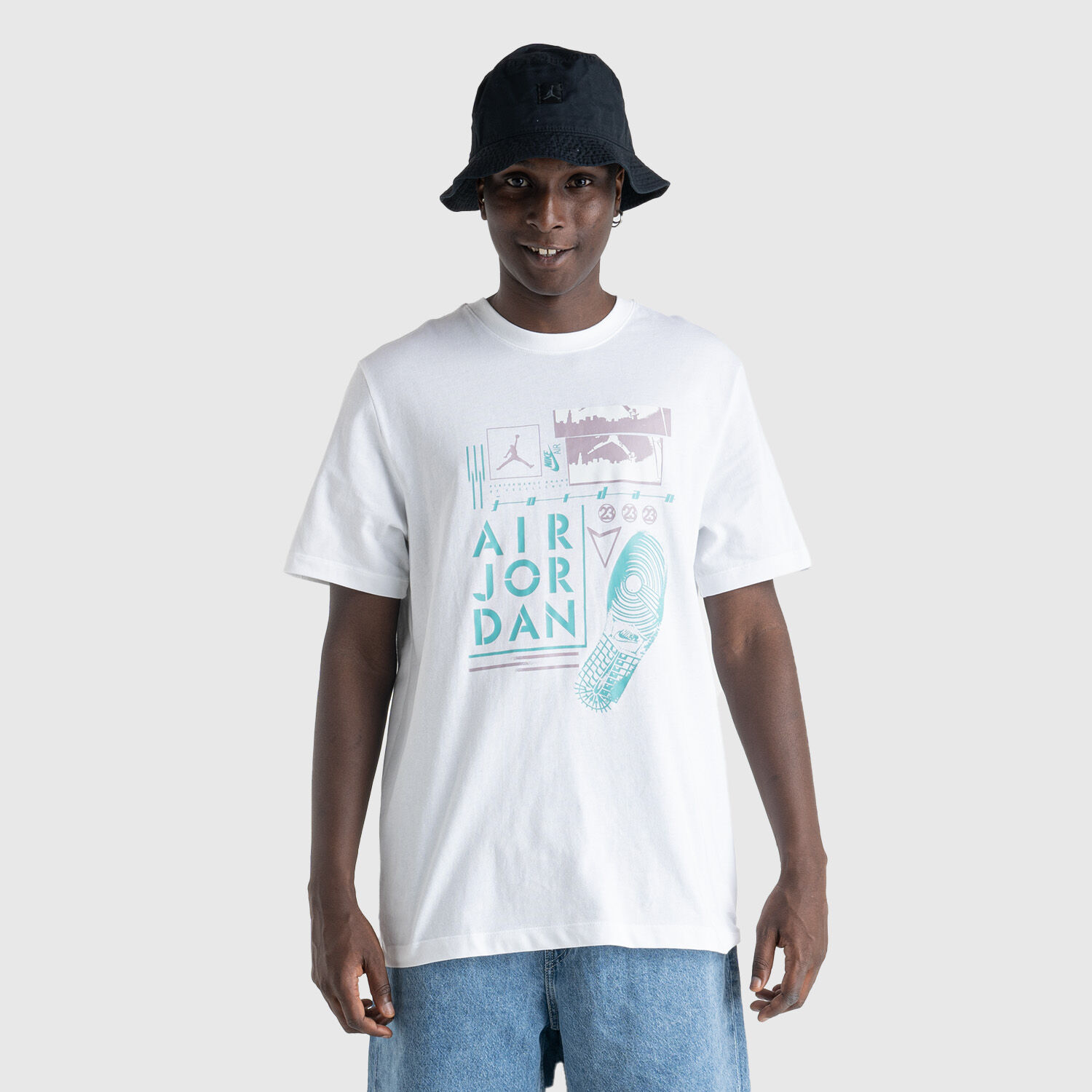T Shirt Jordan MJ BRAND GFX SS CREW 2 bianca azzurra e marrone