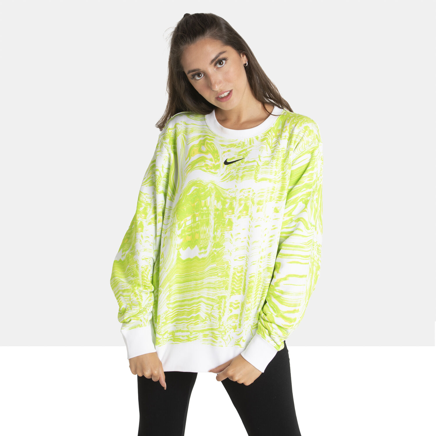 Felpa Girocollo Nike Sportswear bianca e verde fluo AW LAB