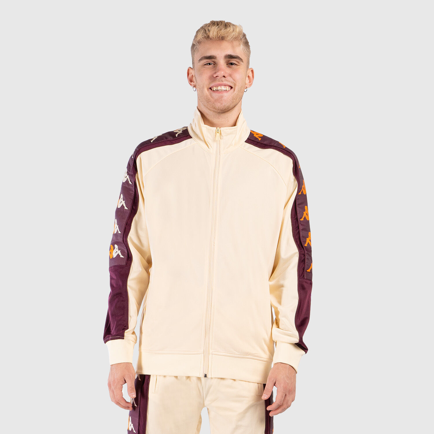 Felpa con zip Kappa 222 Banda 10 Light beige e bordeaux AW LAB