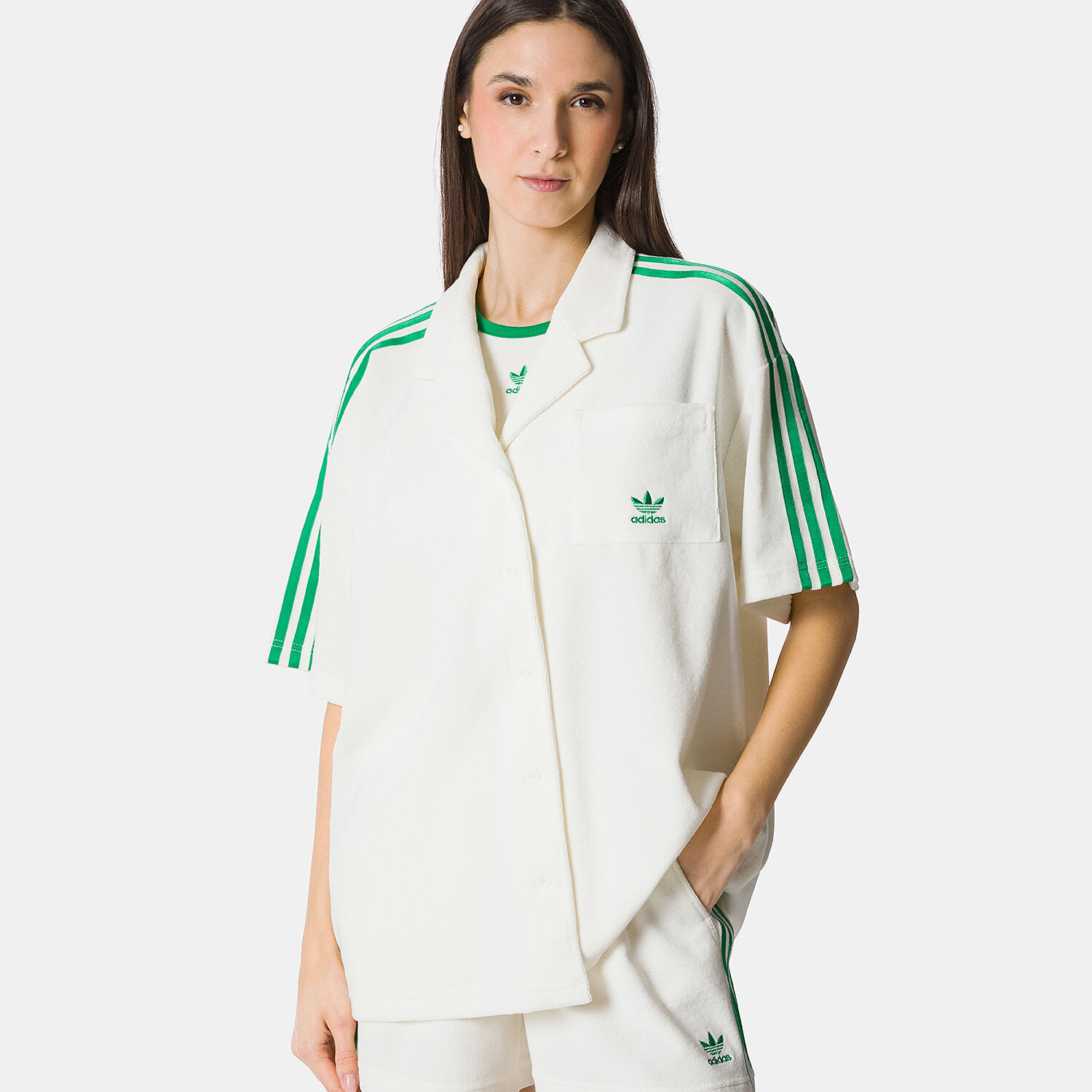 Camicia adidas Originals Resort bianca e verde AW LAB