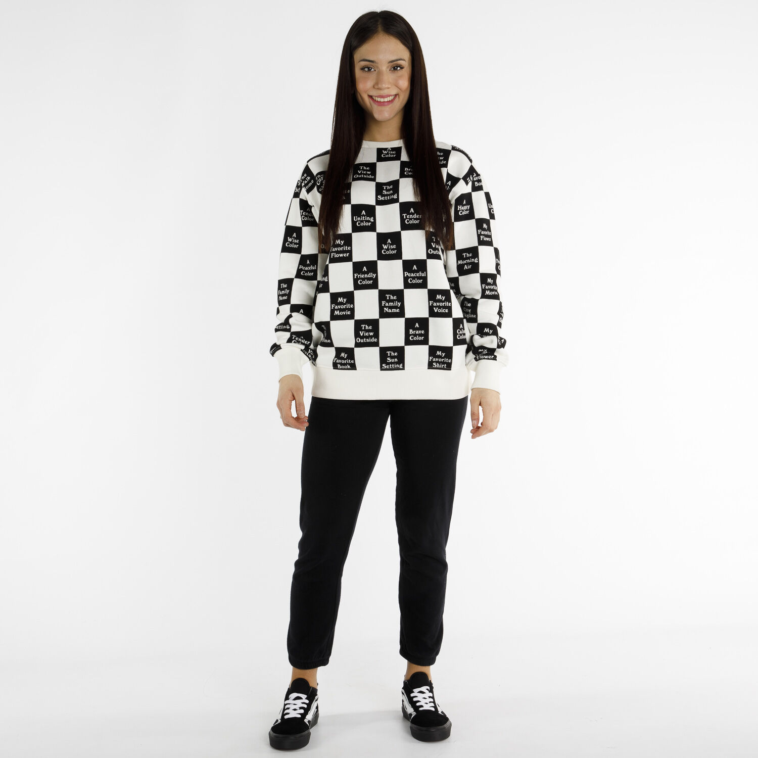 Felpa Vans Checkerboard 21 Boyfriend bianca e nera donna AW LAB