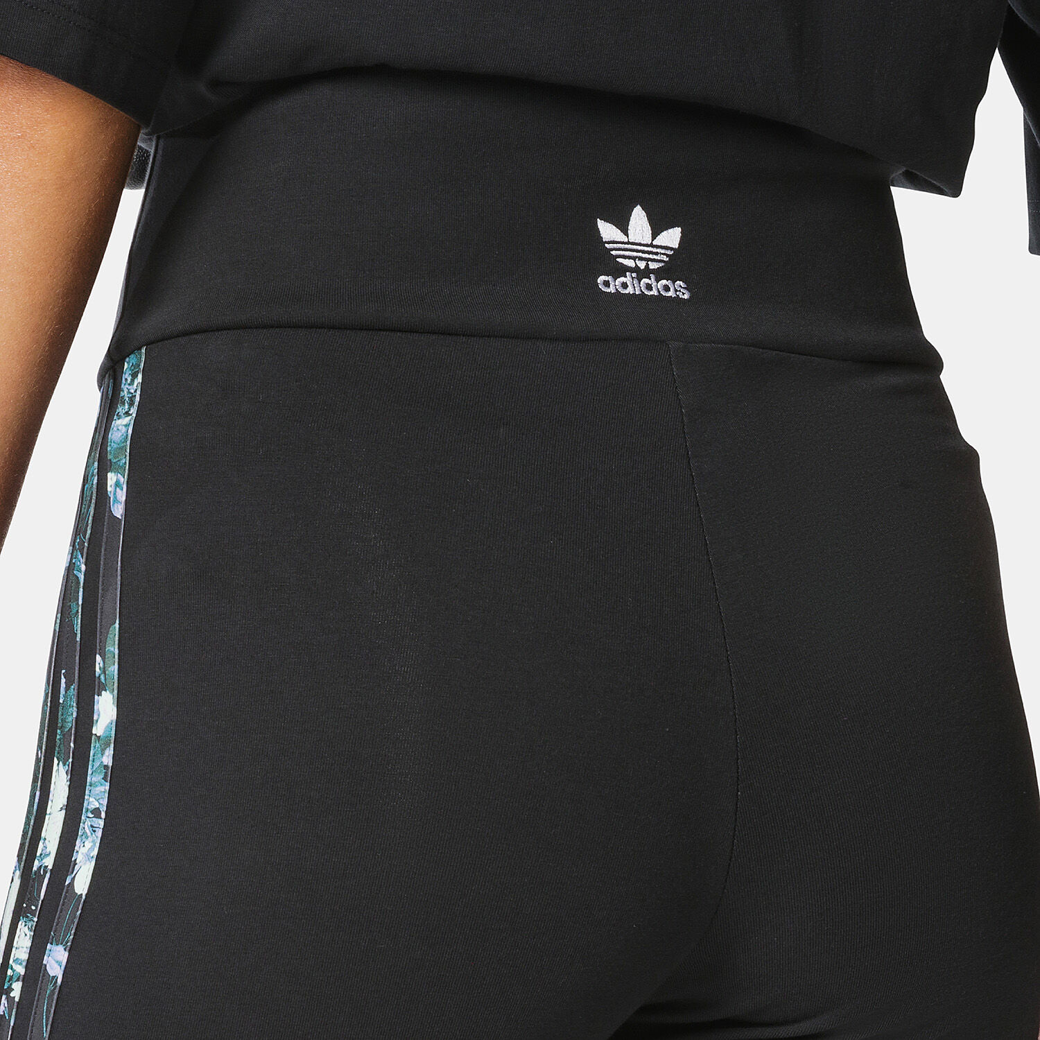 Leggings adidas 3 Stripes Flower neri bianche e verdi AW LAB