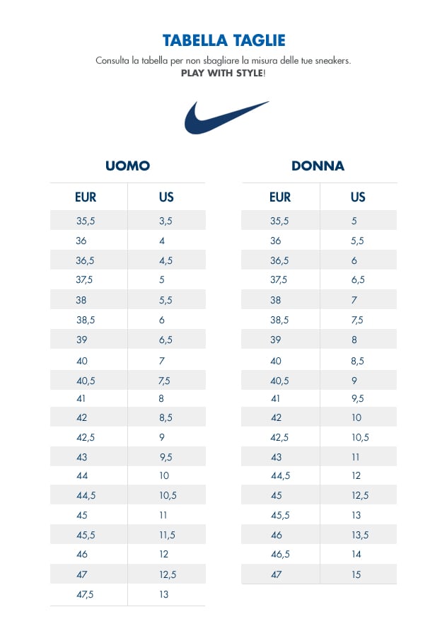 Taglie sales nike abbigliamento